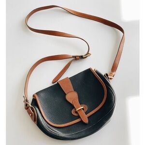 Dooney & Bourke Vintage Black Pebble Leather Brown Trim Spectator Crossbody Bag